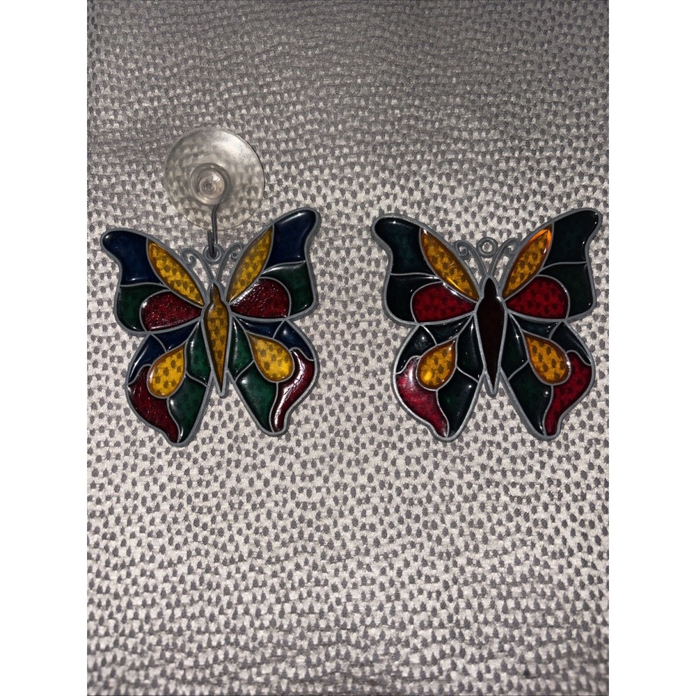 2 VINTAGE STAINED GLASS BUTTERFLY SUN-CATCHER's